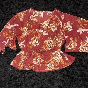 Floral Wrap Top - Red